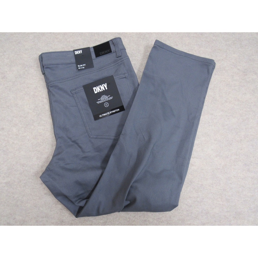 DKNY‎ Stanton Slim Fit Ultimate Stretch Pants Mens 38x30 Grey Five Pocket Chino